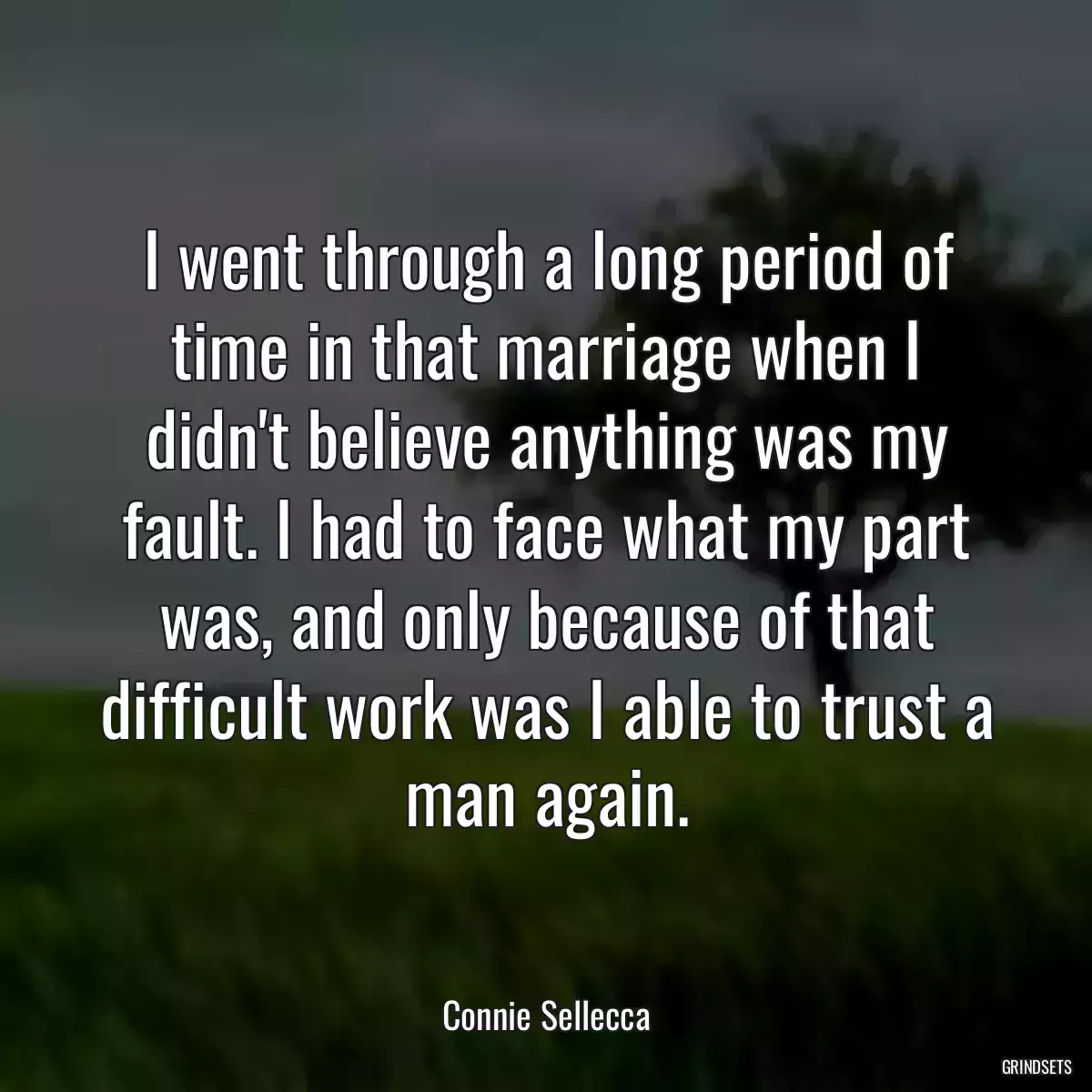 I went through a long period of time in that marriage when I didn\'t believe anything was my fault. I had to face what my part was, and only because of that difficult work was I able to trust a man again.