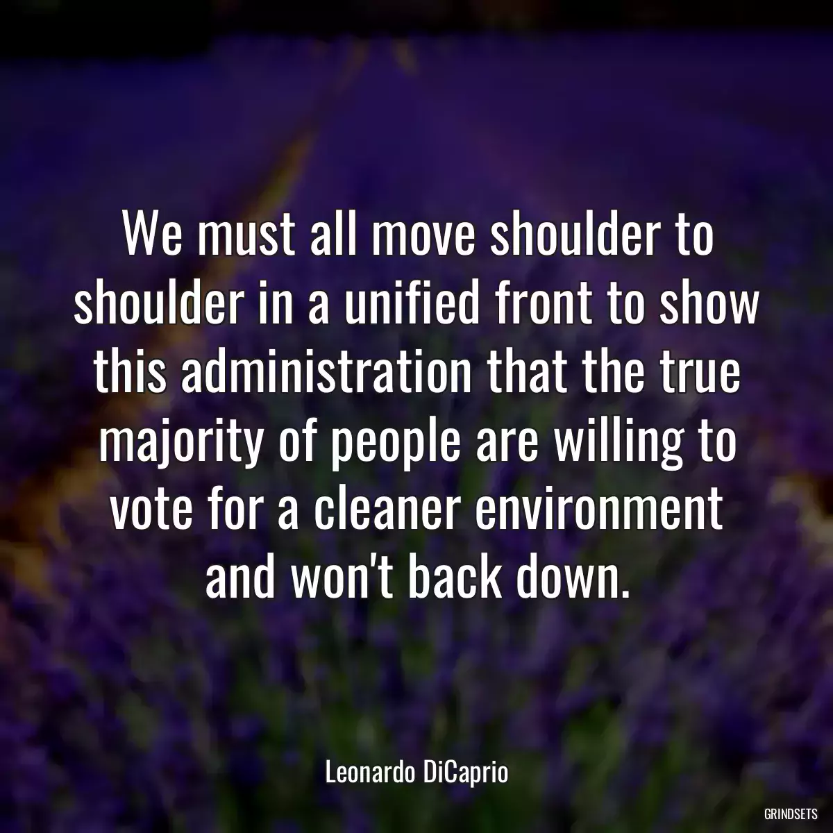 We must all move shoulder to shoulder in a unified front to show this administration that the true majority of people are willing to vote for a cleaner environment and won\'t back down.