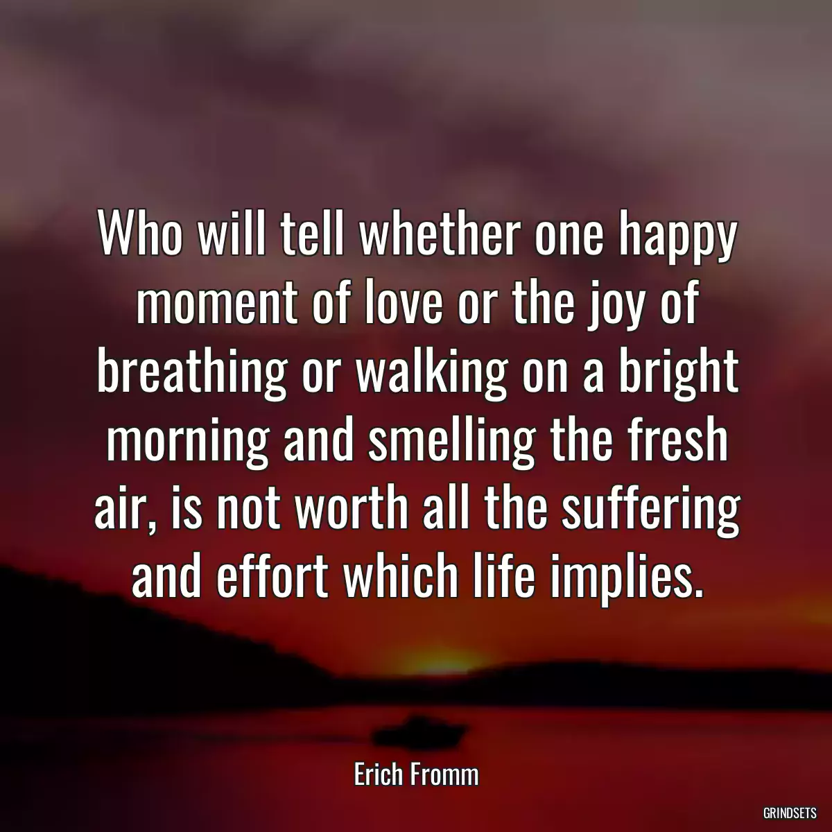 Who will tell whether one happy moment of love or the joy of breathing or walking on a bright morning and smelling the fresh air, is not worth all the suffering and effort which life implies.