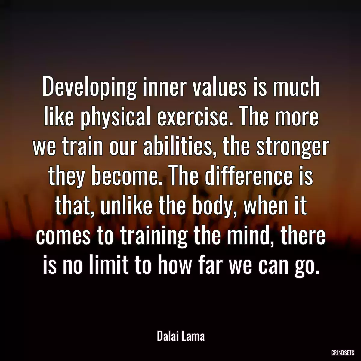 Developing inner values is much like physical exercise. The more we train our abilities, the stronger they become. The difference is that, unlike the body, when it comes to training the mind, there is no limit to how far we can go.