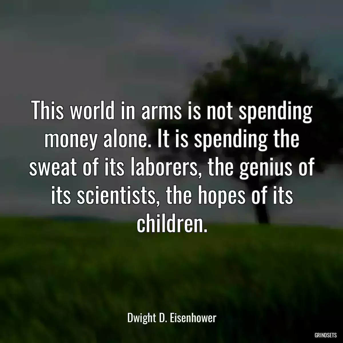 This world in arms is not spending money alone. It is spending the sweat of its laborers, the genius of its scientists, the hopes of its children.