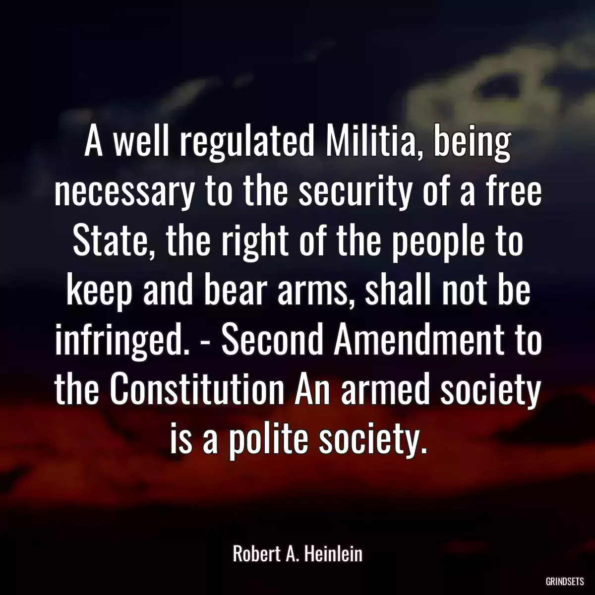 A well regulated Militia, being necessary to the security of a free State, the right of the people to keep and bear arms, shall not be infringed. - Second Amendment to the Constitution An armed society is a polite society.