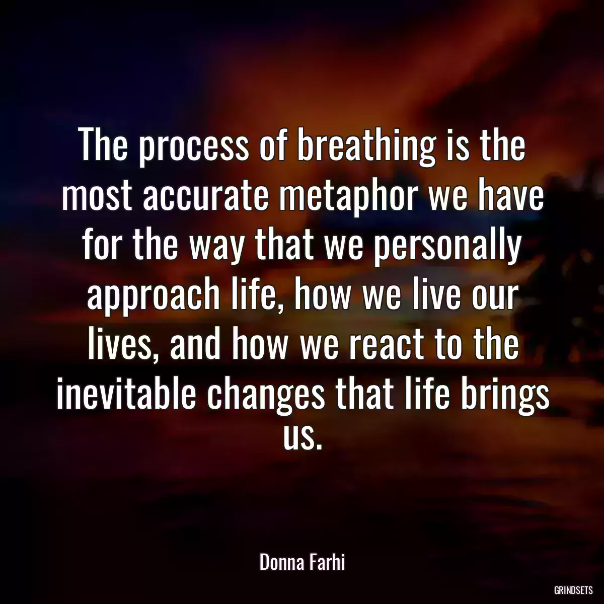 The process of breathing is the most accurate metaphor we have for the way that we personally approach life, how we live our lives, and how we react to the inevitable changes that life brings us.