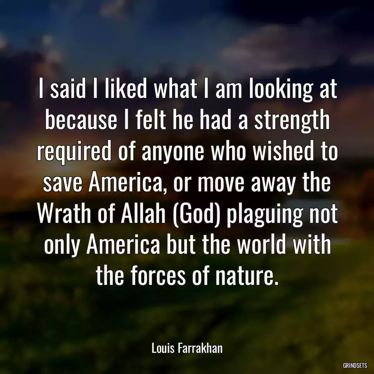 I said I liked what I am looking at because I felt he had a strength required of anyone who wished to save America, or move away the Wrath of Allah (God) plaguing not only America but the world with the forces of nature.