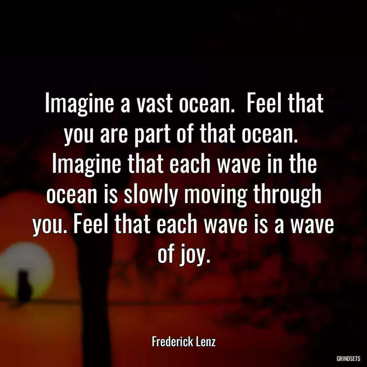 Imagine a vast ocean.  Feel that you are part of that ocean.  Imagine that each wave in the ocean is slowly moving through you. Feel that each wave is a wave of joy.