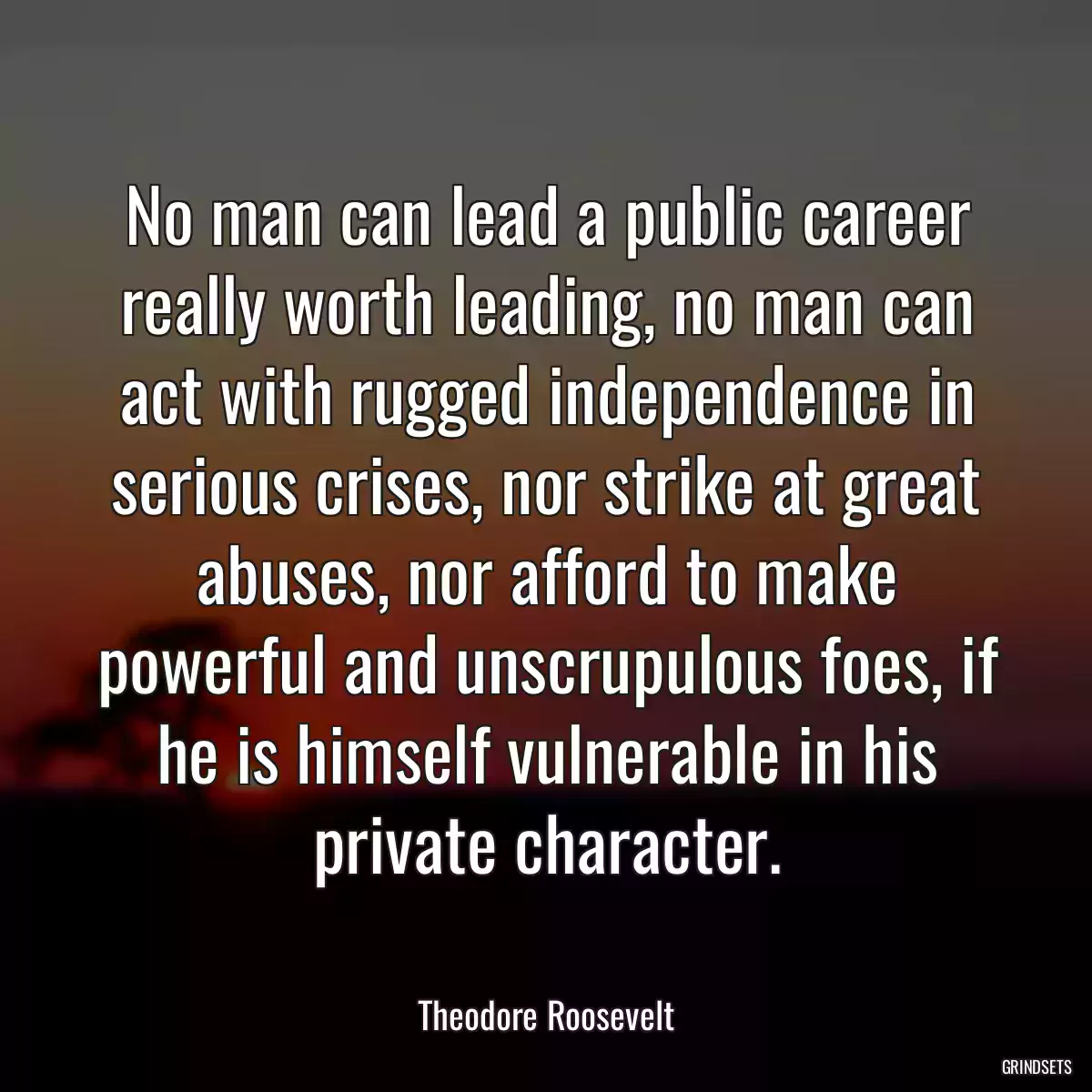 No man can lead a public career really worth leading, no man can act with rugged independence in serious crises, nor strike at great abuses, nor afford to make powerful and unscrupulous foes, if he is himself vulnerable in his private character.