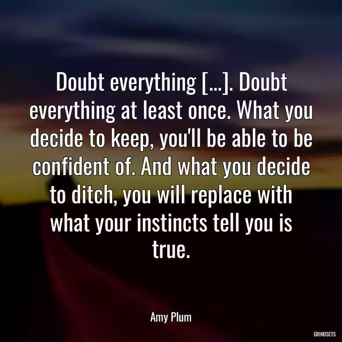 Doubt everything [...]. Doubt everything at least once. What you decide to keep, you\'ll be able to be confident of. And what you decide to ditch, you will replace with what your instincts tell you is true.