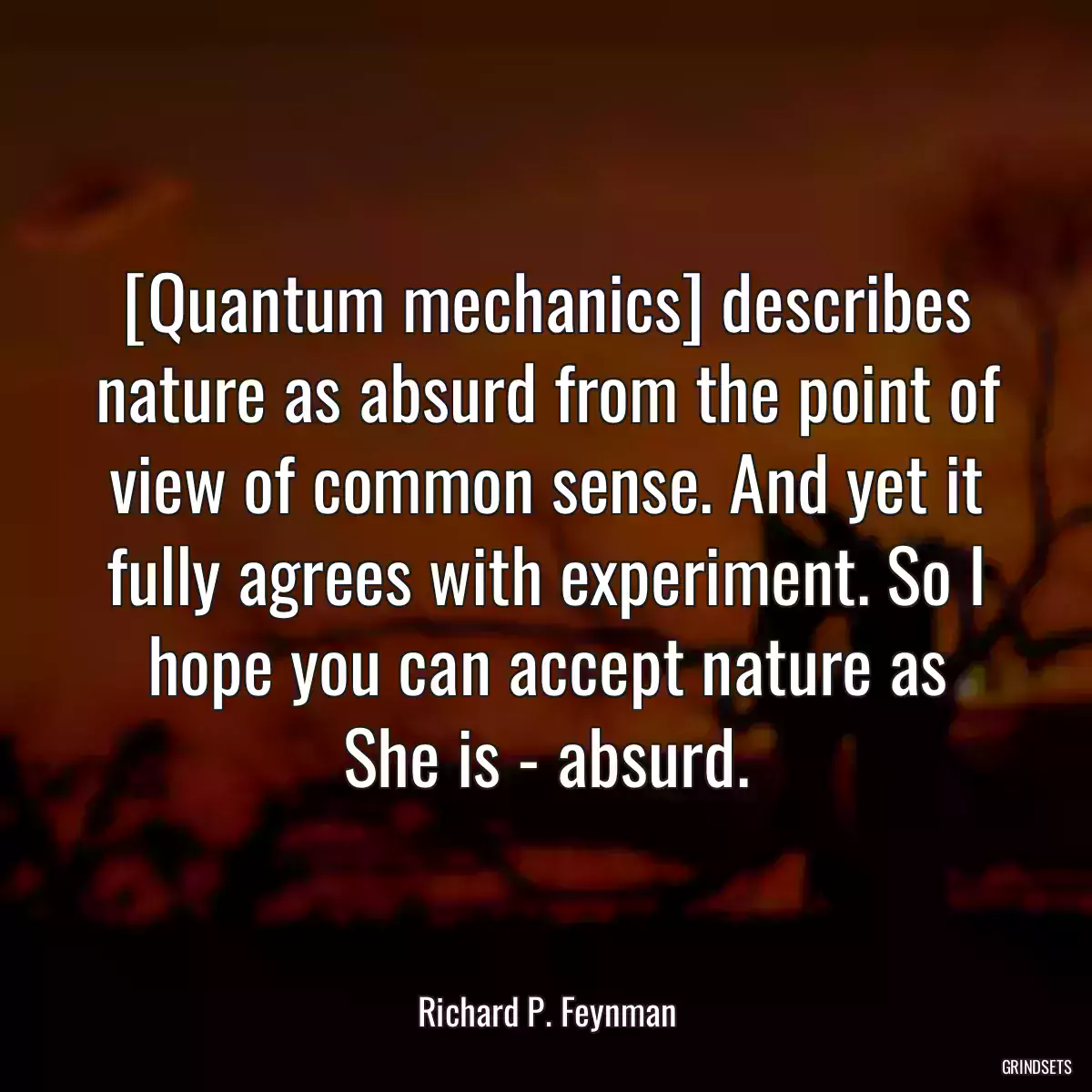 [Quantum mechanics] describes nature as absurd from the point of view of common sense. And yet it fully agrees with experiment. So I hope you can accept nature as She is - absurd.