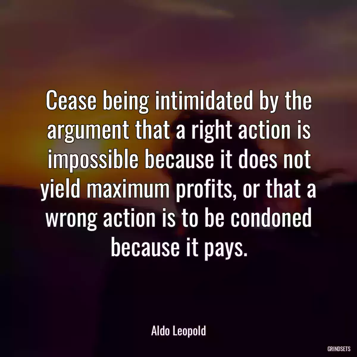 Cease being intimidated by the argument that a right action is impossible because it does not yield maximum profits, or that a wrong action is to be condoned because it pays.