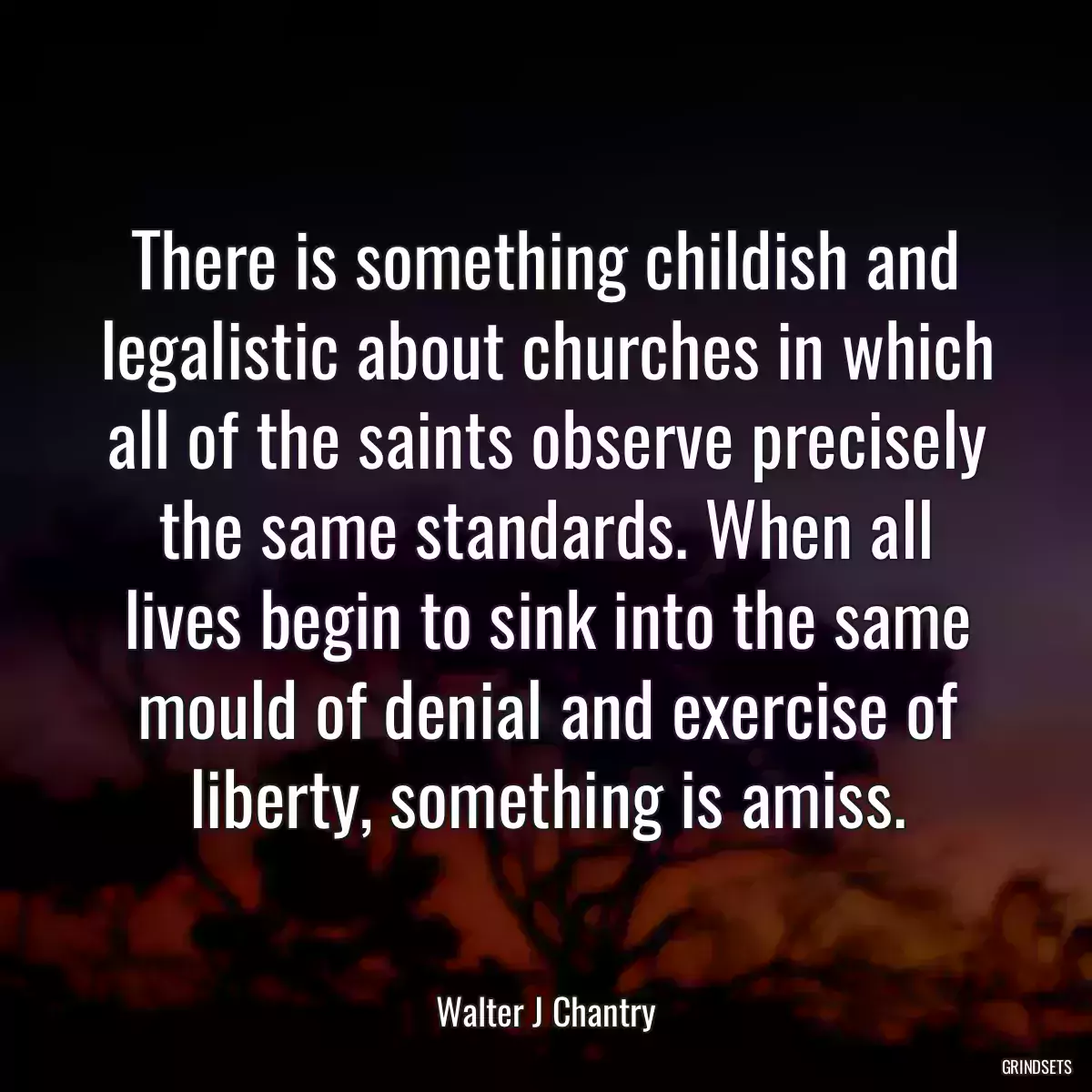 There is something childish and legalistic about churches in which all of the saints observe precisely the same standards. When all lives begin to sink into the same mould of denial and exercise of liberty, something is amiss.