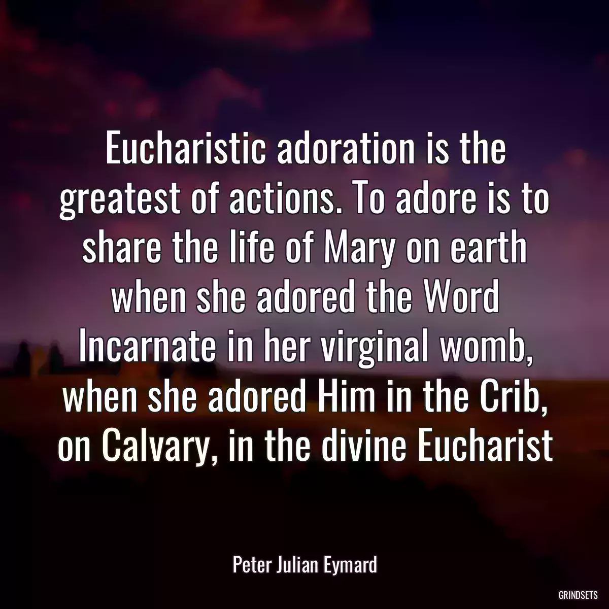 Eucharistic adoration is the greatest of actions. To adore is to share the life of Mary on earth when she adored the Word Incarnate in her virginal womb, when she adored Him in the Crib, on Calvary, in the divine Eucharist