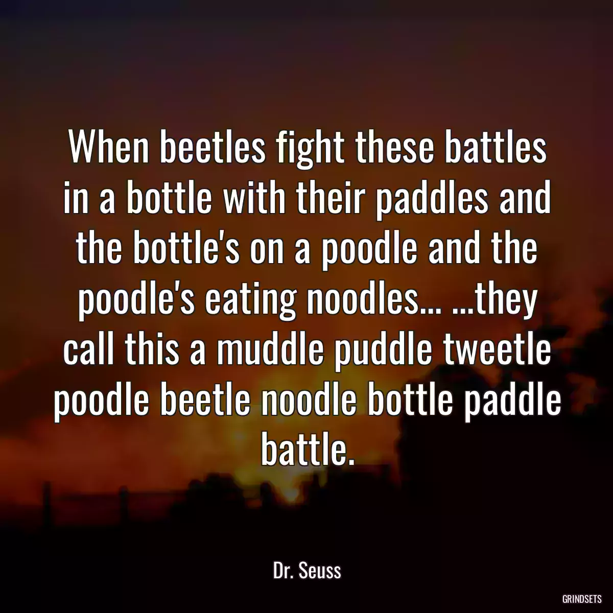 When beetles fight these battles in a bottle with their paddles and the bottle\'s on a poodle and the poodle\'s eating noodles... ...they call this a muddle puddle tweetle poodle beetle noodle bottle paddle battle.