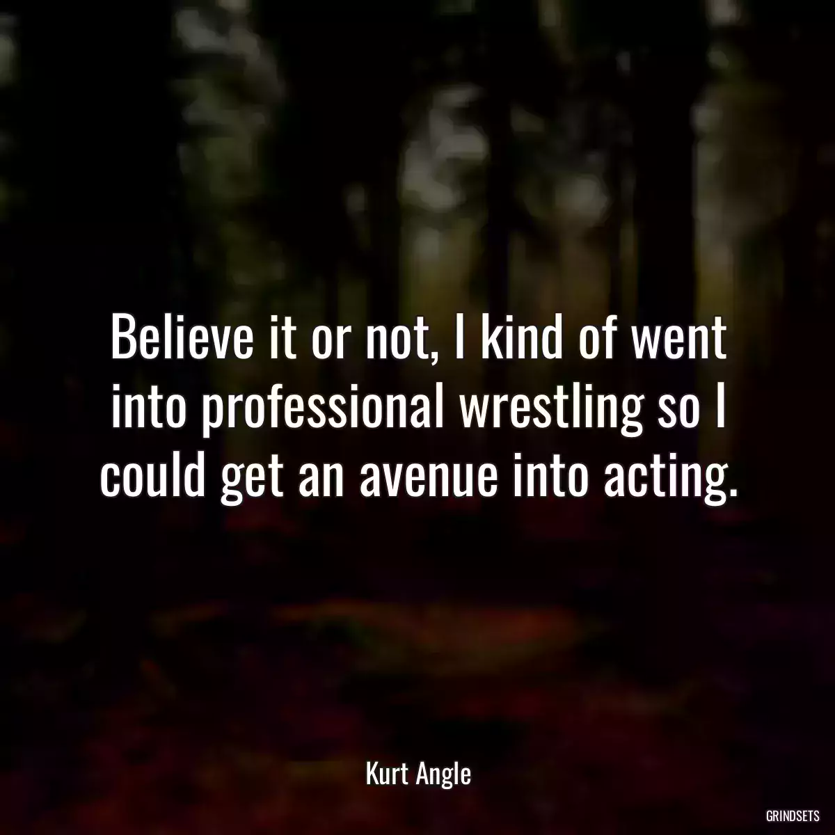 Believe it or not, I kind of went into professional wrestling so I could get an avenue into acting.