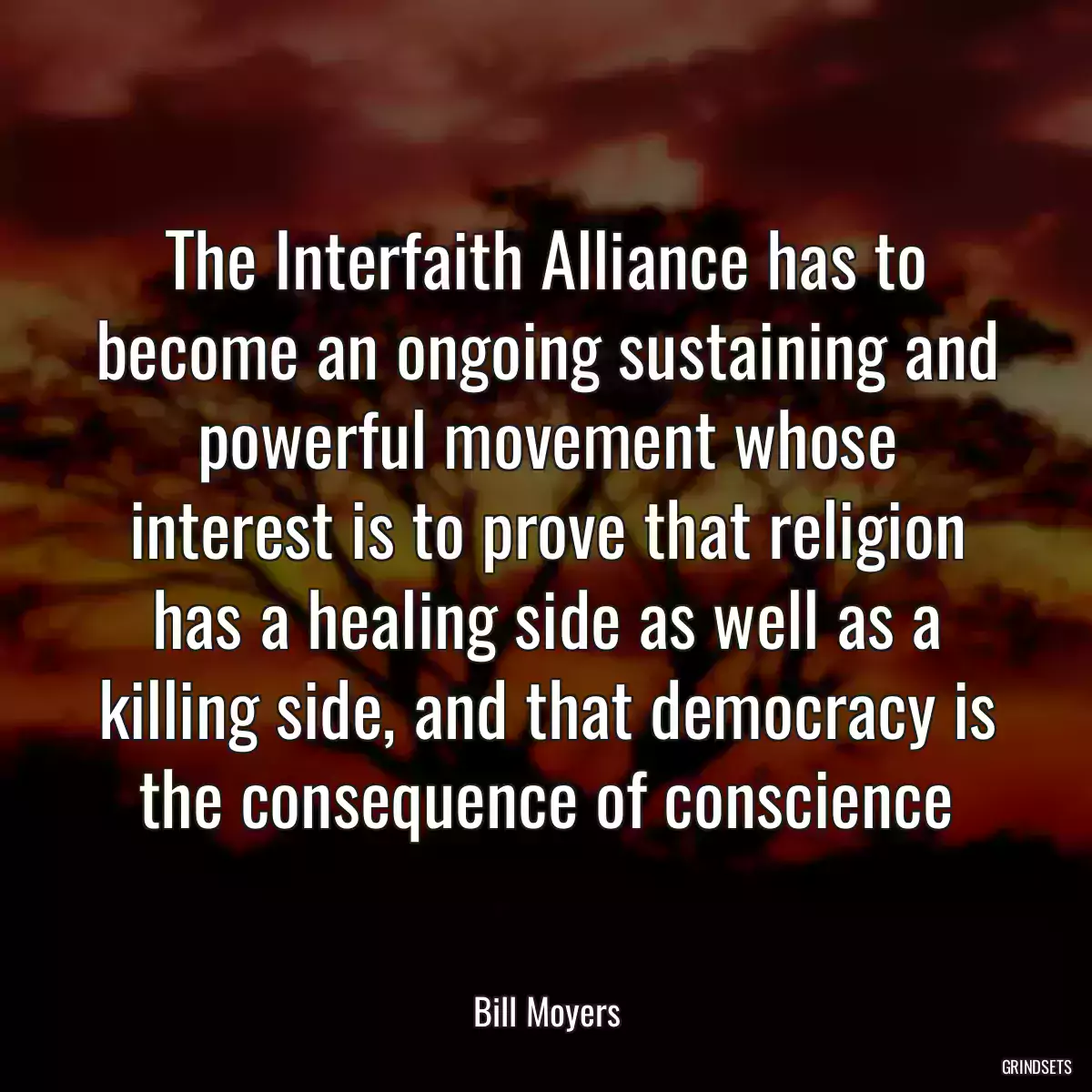 The Interfaith Alliance has to become an ongoing sustaining and powerful movement whose interest is to prove that religion has a healing side as well as a killing side, and that democracy is the consequence of conscience