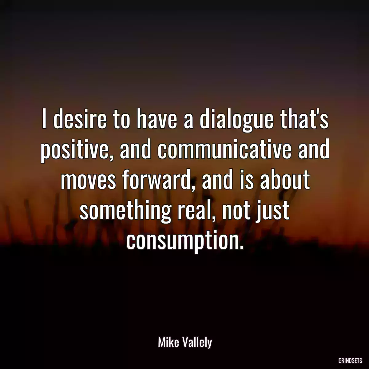 I desire to have a dialogue that\'s positive, and communicative and moves forward, and is about something real, not just consumption.