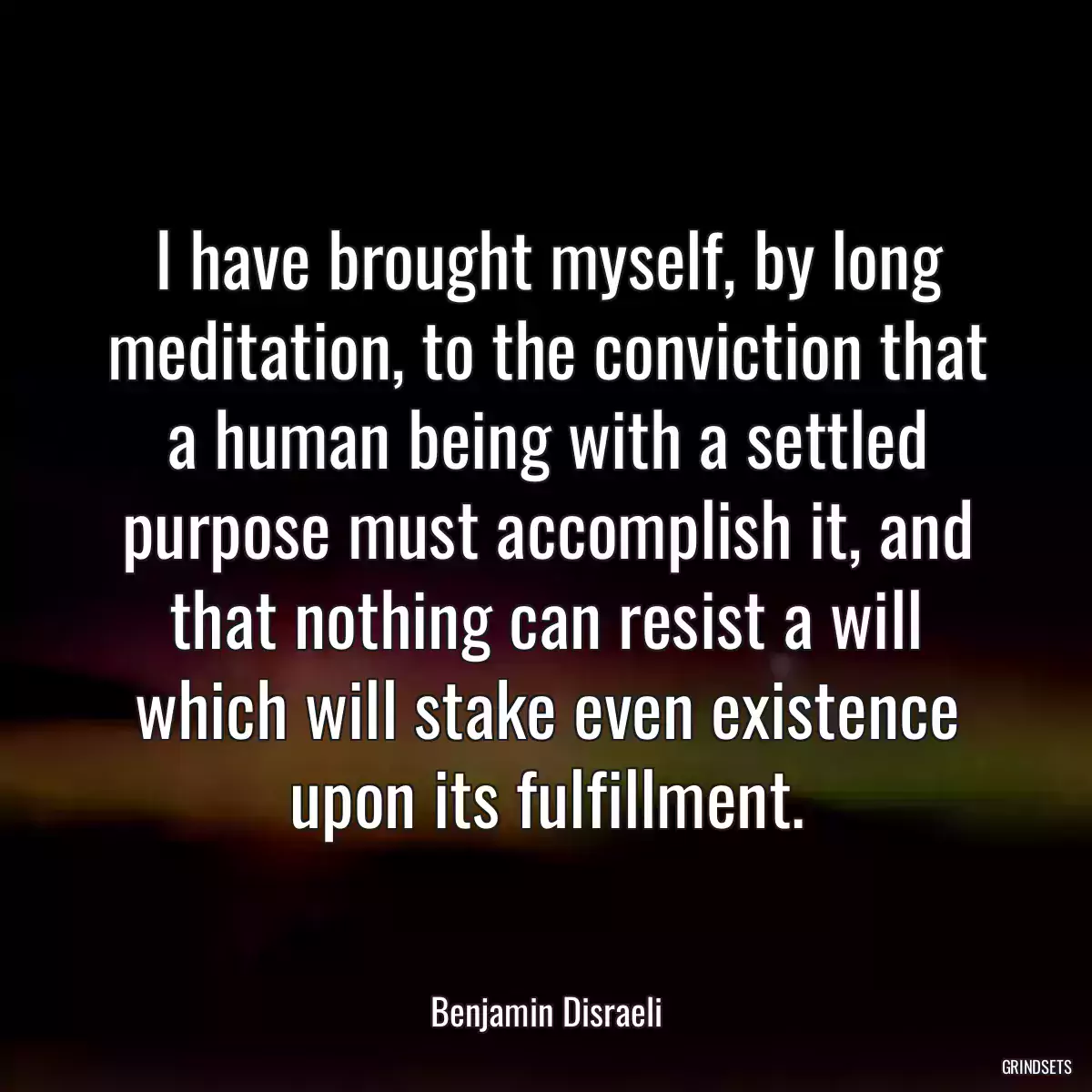 I have brought myself, by long meditation, to the conviction that a human being with a settled purpose must accomplish it, and that nothing can resist a will which will stake even existence upon its fulfillment.