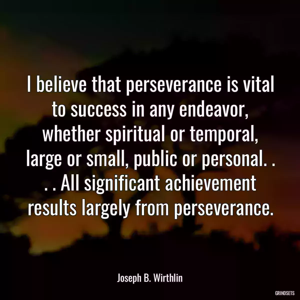 I believe that perseverance is vital to success in any endeavor, whether spiritual or temporal, large or small, public or personal. . . . All significant achievement results largely from perseverance.