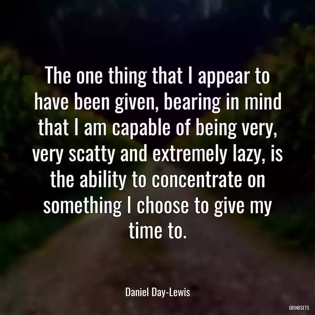 The one thing that I appear to have been given, bearing in mind that I am capable of being very, very scatty and extremely lazy, is the ability to concentrate on something I choose to give my time to.