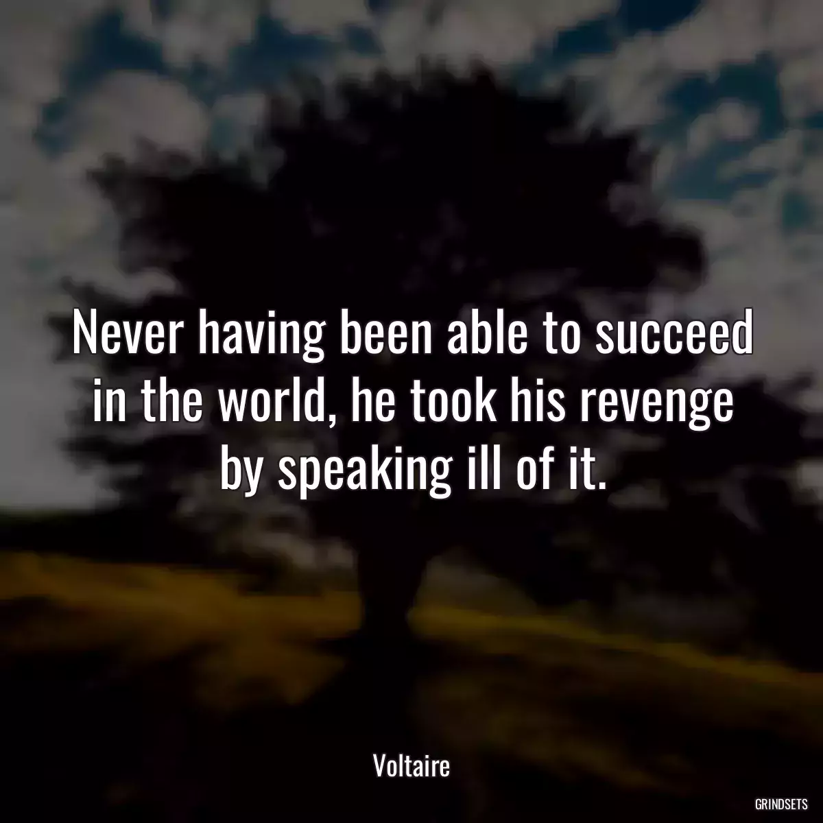 Never having been able to succeed in the world, he took his revenge by speaking ill of it.