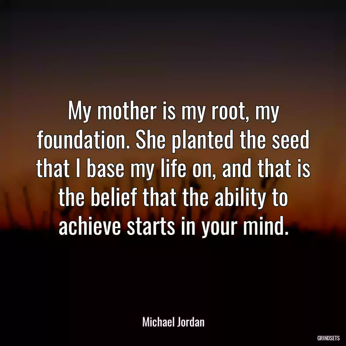 My mother is my root, my foundation. She planted the seed that I base my life on, and that is the belief that the ability to achieve starts in your mind.