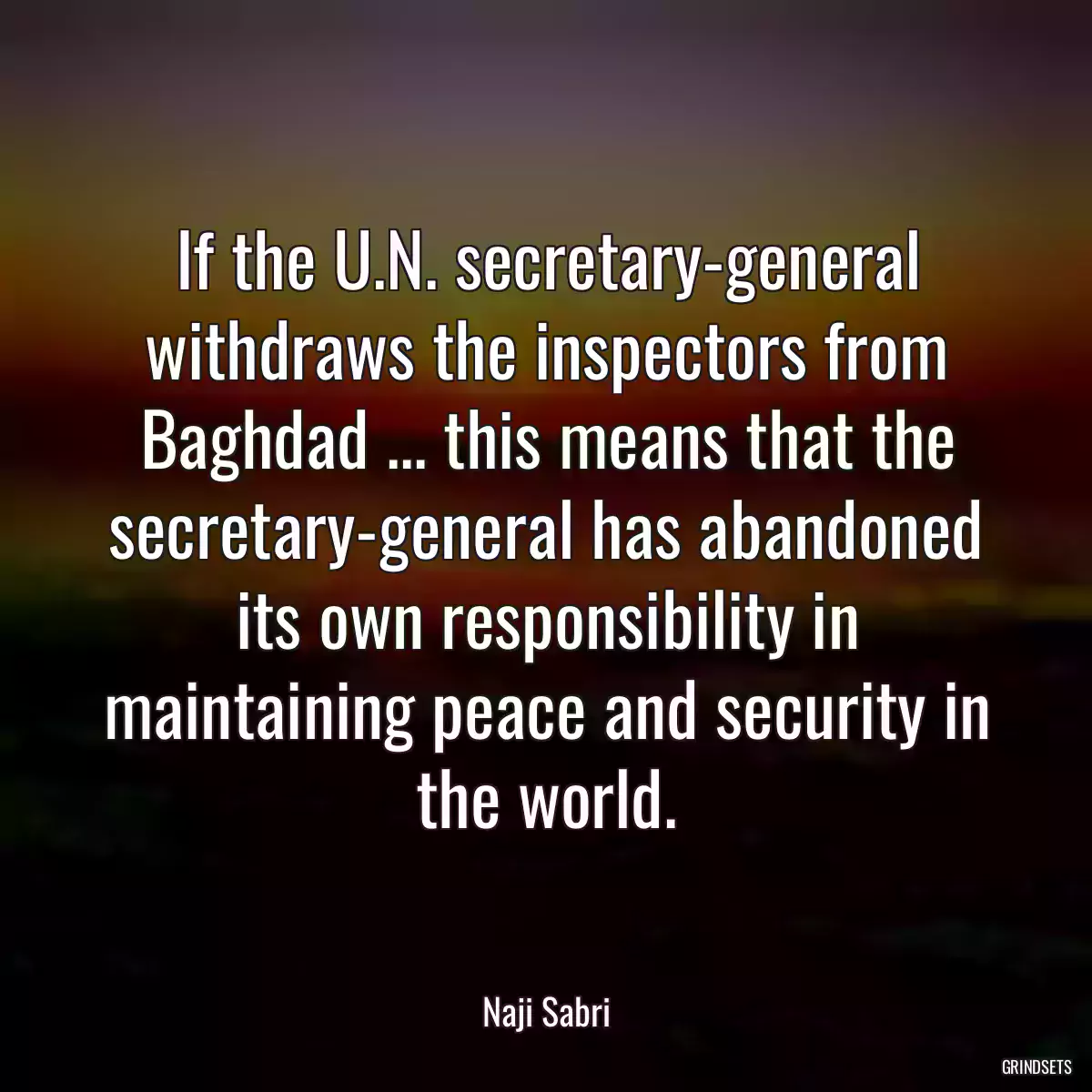 If the U.N. secretary-general withdraws the inspectors from Baghdad ... this means that the secretary-general has abandoned its own responsibility in maintaining peace and security in the world.