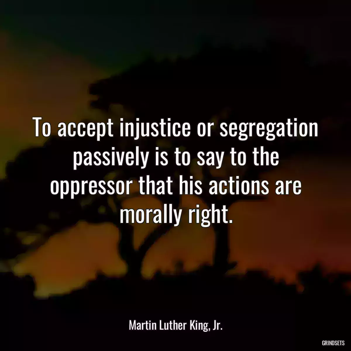 To accept injustice or segregation passively is to say to the oppressor that his actions are morally right.