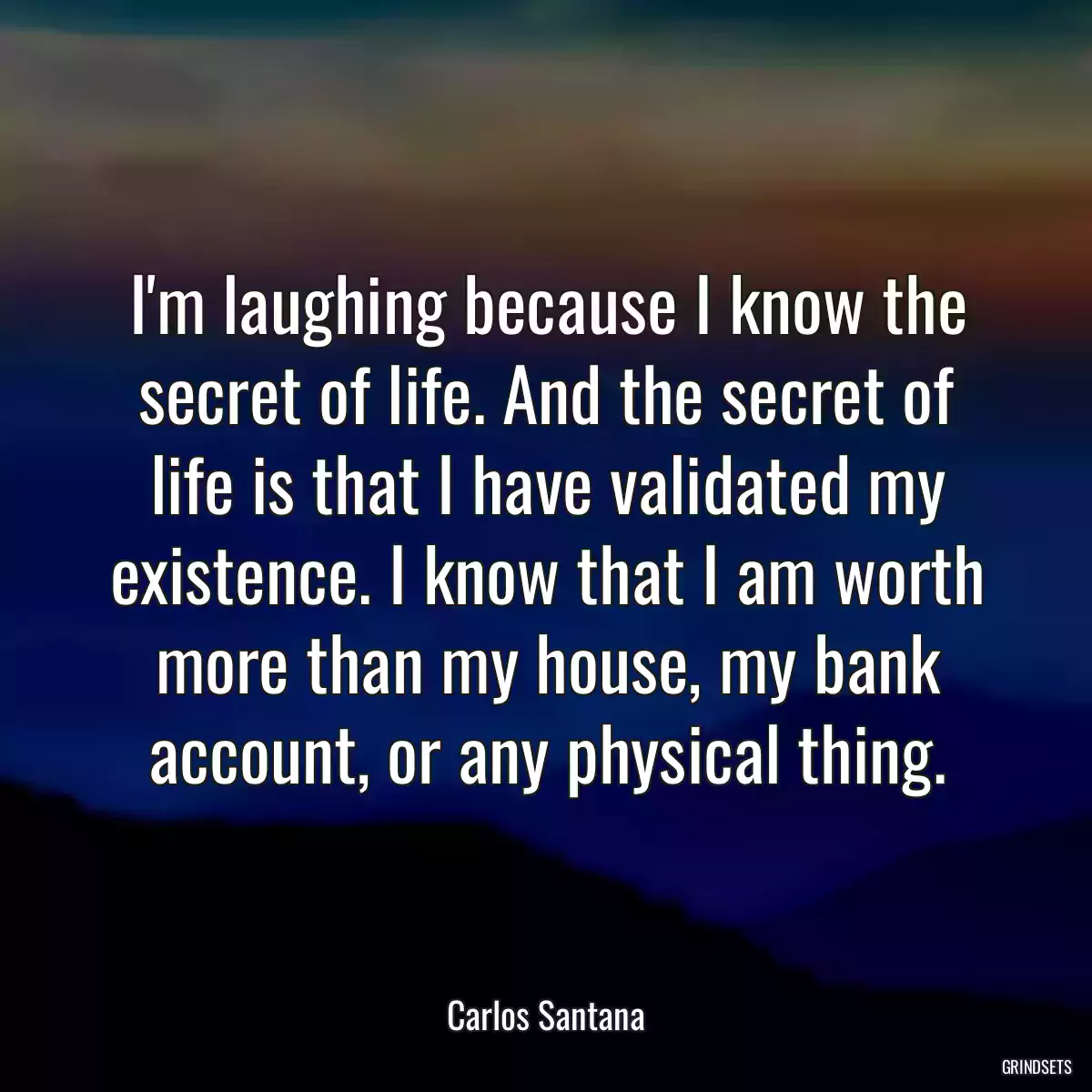 I\'m laughing because I know the secret of life. And the secret of life is that I have validated my existence. I know that I am worth more than my house, my bank account, or any physical thing.