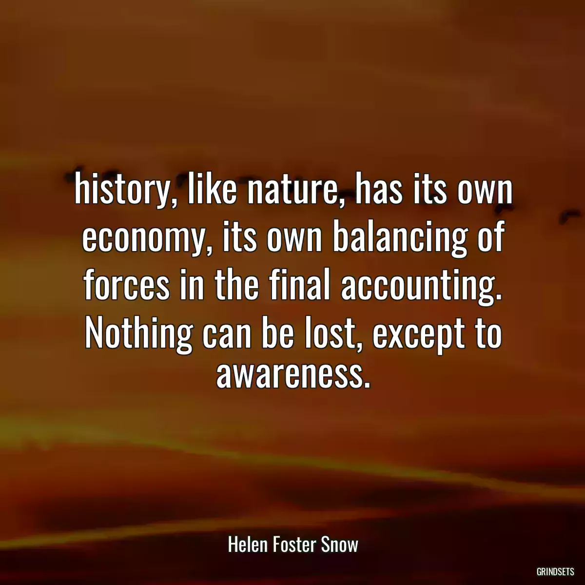 history, like nature, has its own economy, its own balancing of forces in the final accounting. Nothing can be lost, except to awareness.