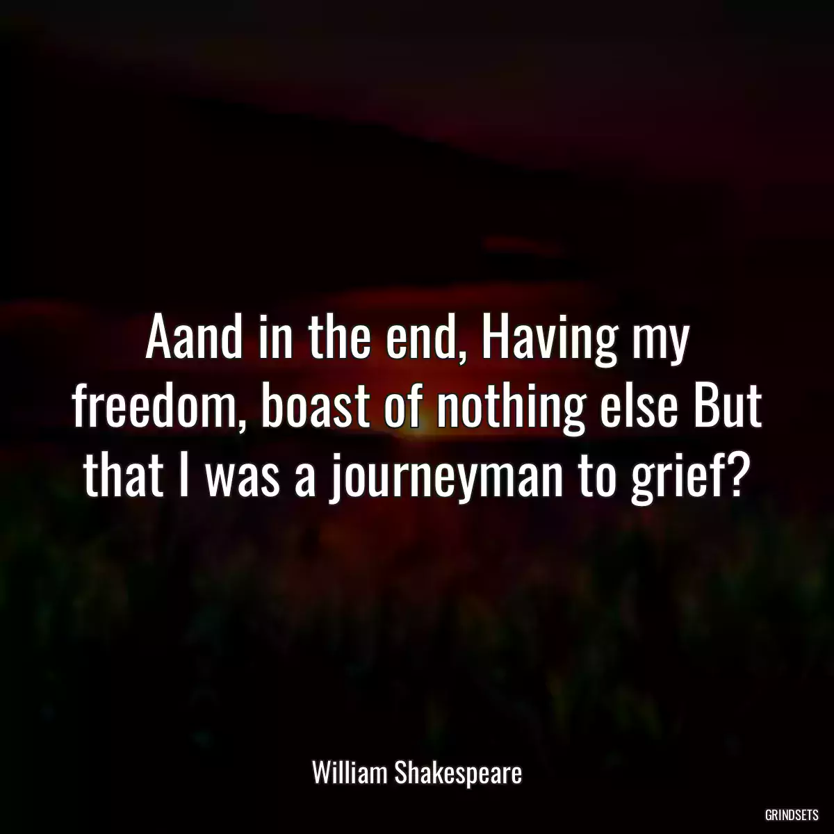 Aand in the end, Having my freedom, boast of nothing else But that I was a journeyman to grief?