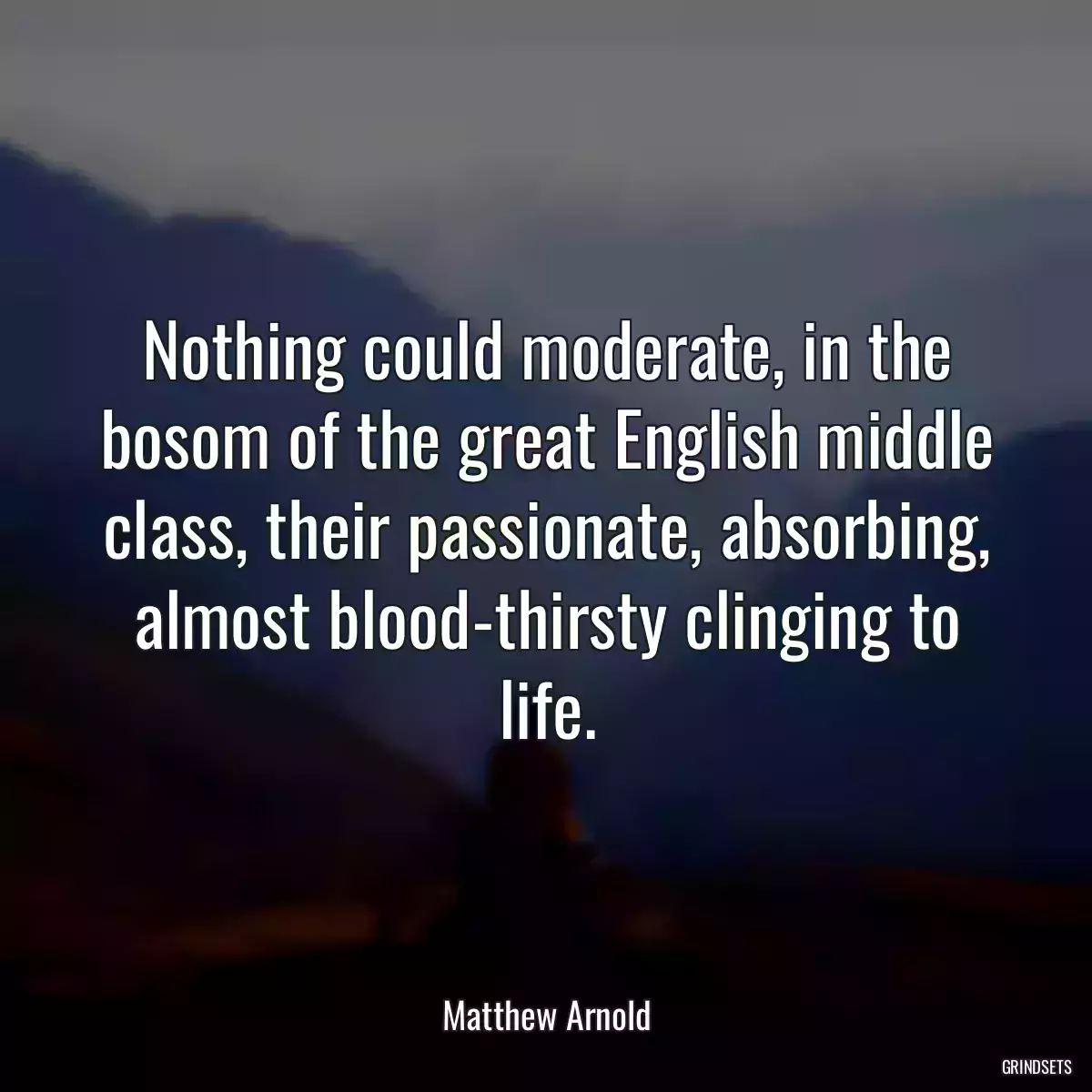 Nothing could moderate, in the bosom of the great English middle class, their passionate, absorbing, almost blood-thirsty clinging to life.