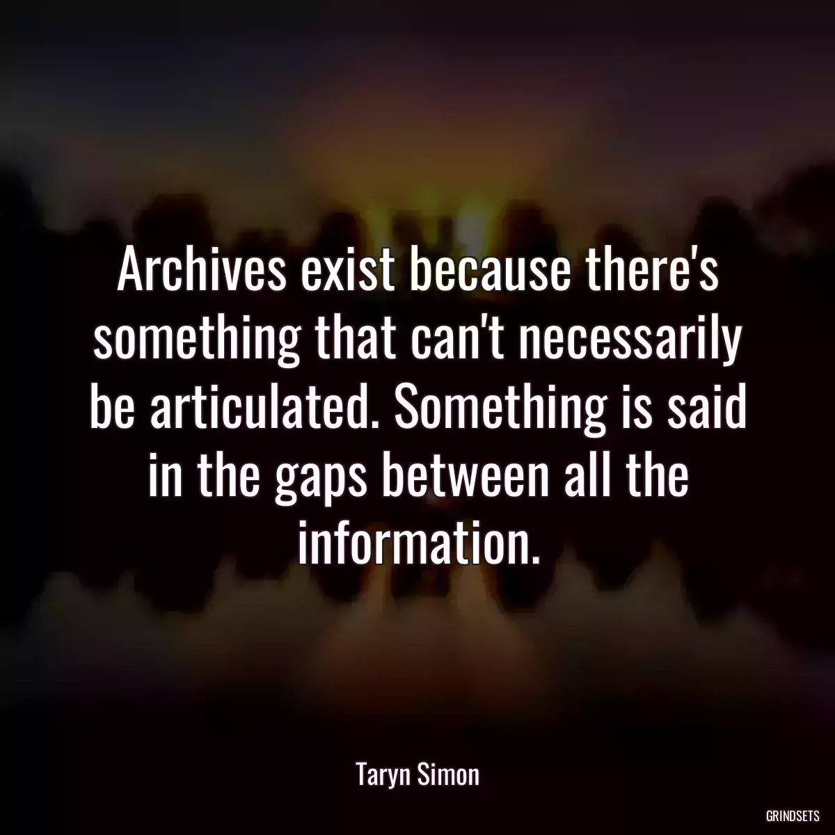 Archives exist because there\'s something that can\'t necessarily be articulated. Something is said in the gaps between all the information.