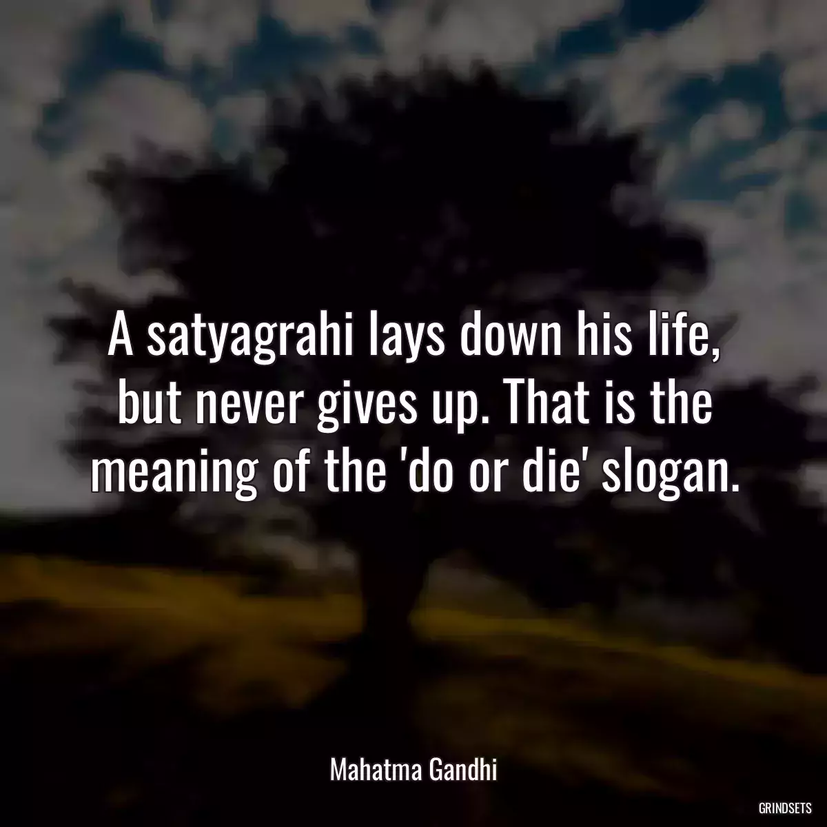 A satyagrahi lays down his life, but never gives up. That is the meaning of the \'do or die\' slogan.