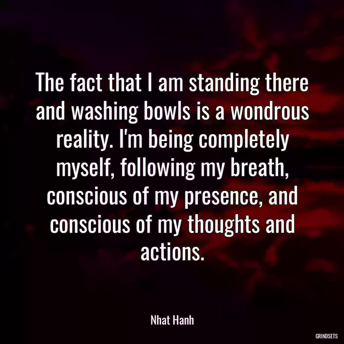 The fact that I am standing there and washing bowls is a wondrous reality. I\'m being completely myself, following my breath, conscious of my presence, and conscious of my thoughts and actions.