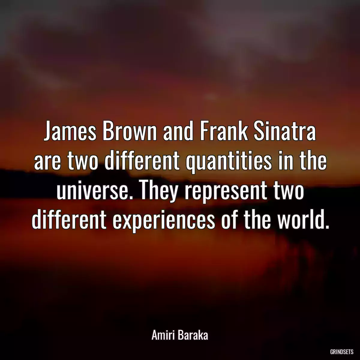 James Brown and Frank Sinatra are two different quantities in the universe. They represent two different experiences of the world.