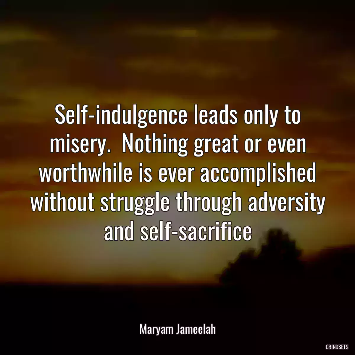 Self-indulgence leads only to misery.  Nothing great or even worthwhile is ever accomplished without struggle through adversity and self-sacrifice