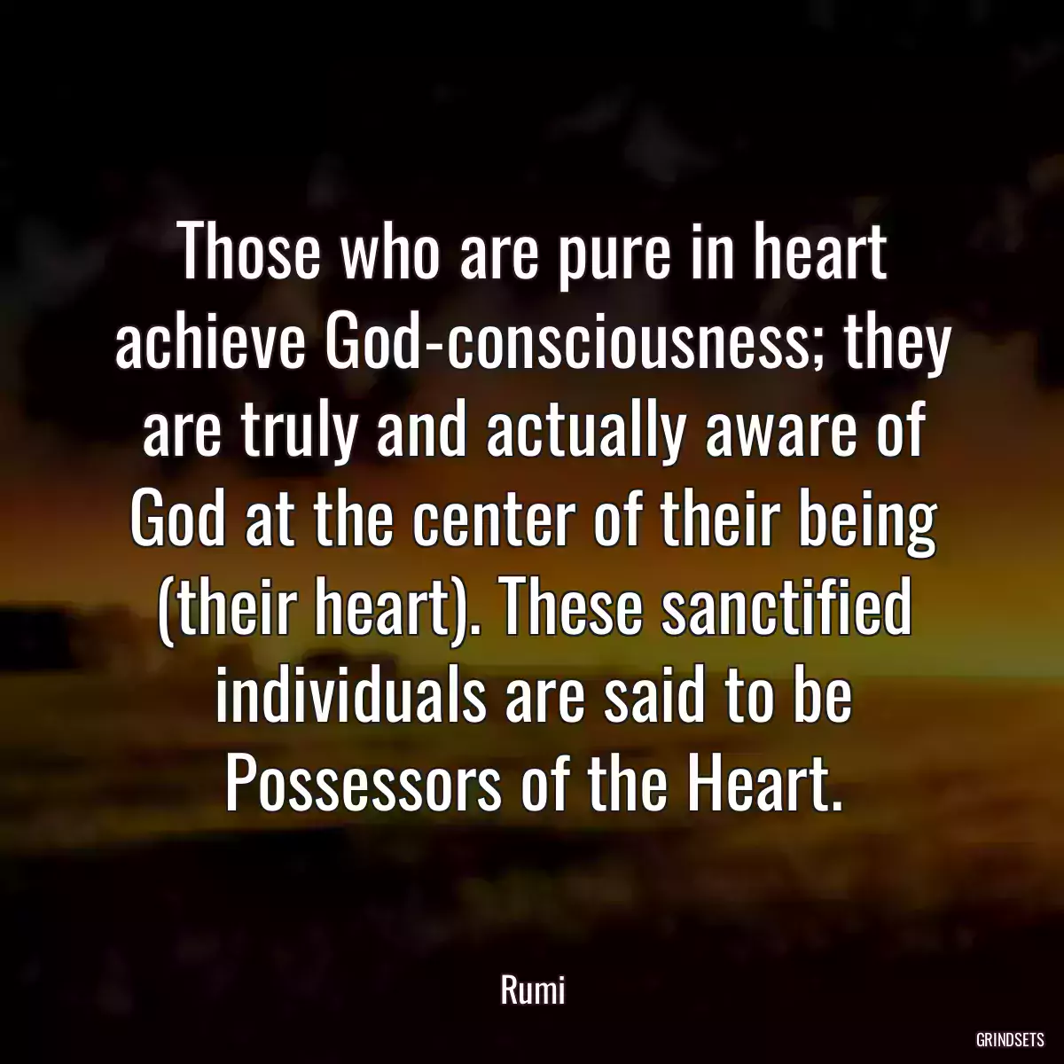 Those who are pure in heart achieve God-consciousness; they are truly and actually aware of God at the center of their being (their heart). These sanctified individuals are said to be Possessors of the Heart.