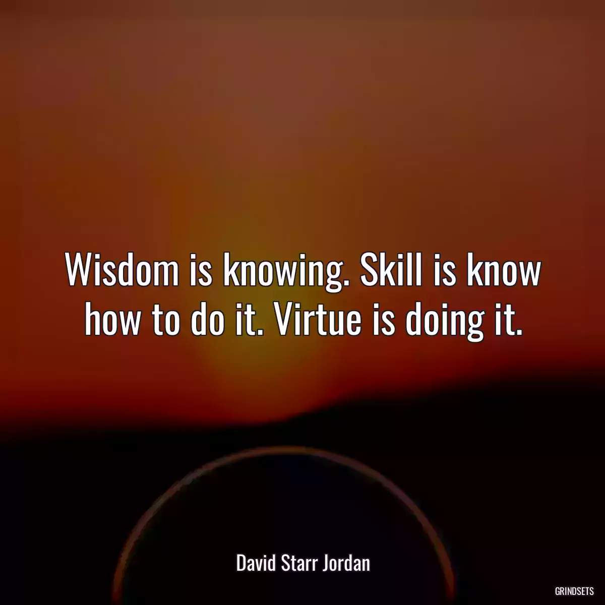 Wisdom is knowing. Skill is know how to do it. Virtue is doing it.