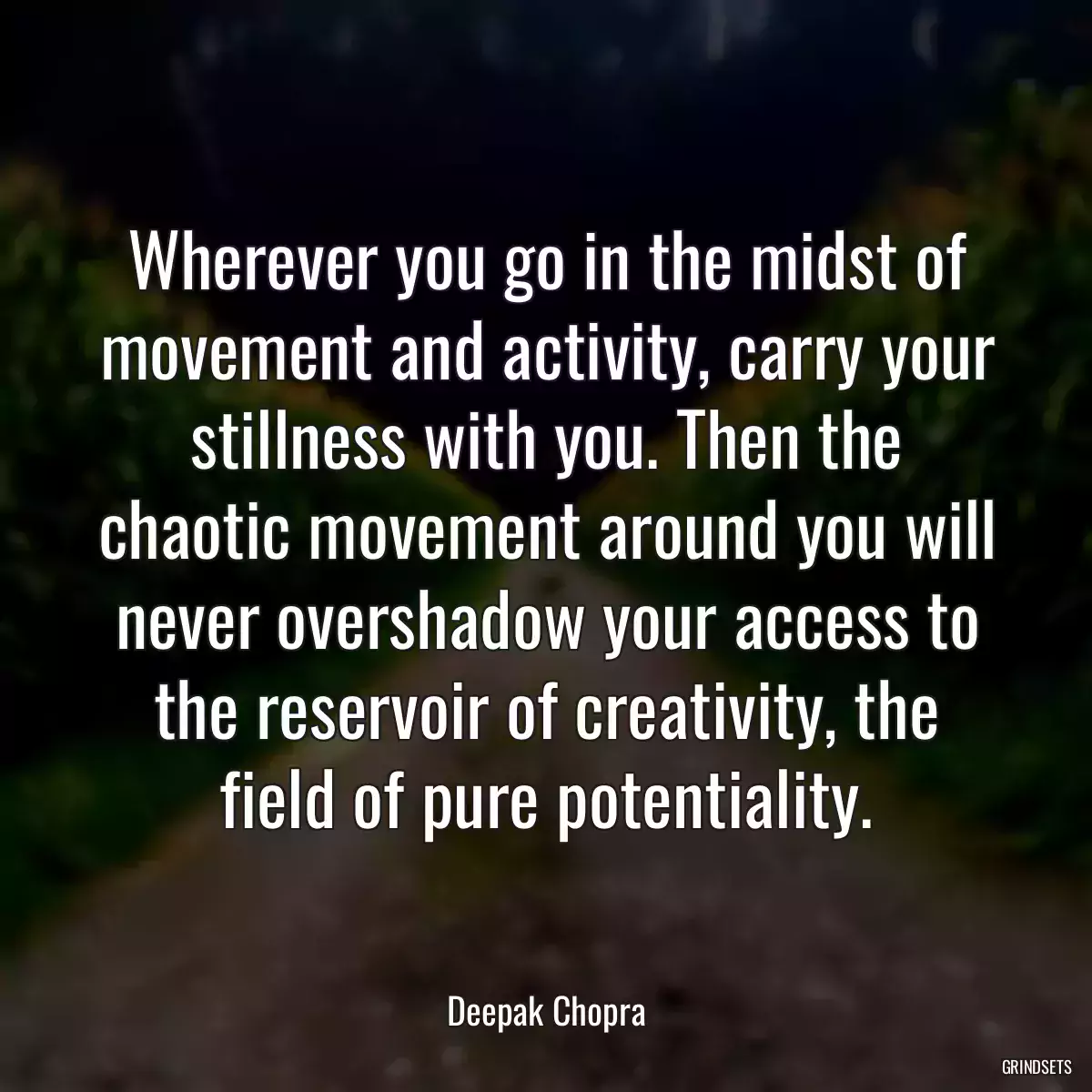 Wherever you go in the midst of movement and activity, carry your stillness with you. Then the chaotic movement around you will never overshadow your access to the reservoir of creativity, the field of pure potentiality.