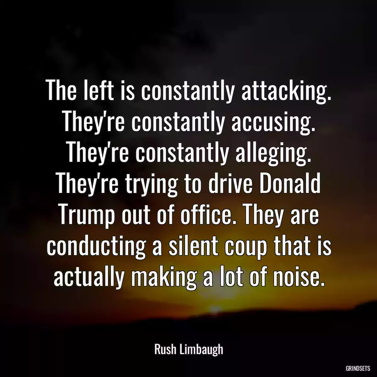 The left is constantly attacking. They\'re constantly accusing. They\'re constantly alleging. They\'re trying to drive Donald Trump out of office. They are conducting a silent coup that is actually making a lot of noise.