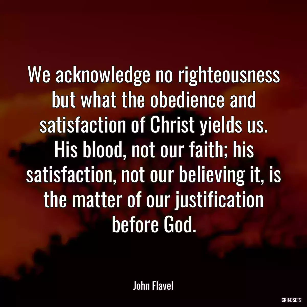 We acknowledge no righteousness but what the obedience and satisfaction of Christ yields us. His blood, not our faith; his satisfaction, not our believing it, is the matter of our justification before God.