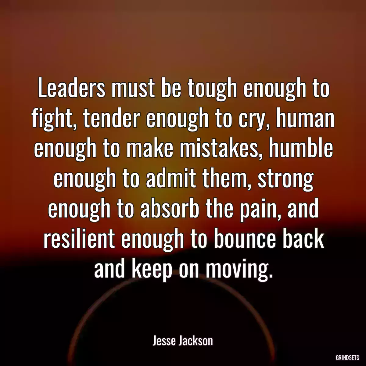 Leaders must be tough enough to fight, tender enough to cry, human enough to make mistakes, humble enough to admit them, strong enough to absorb the pain, and resilient enough to bounce back and keep on moving.