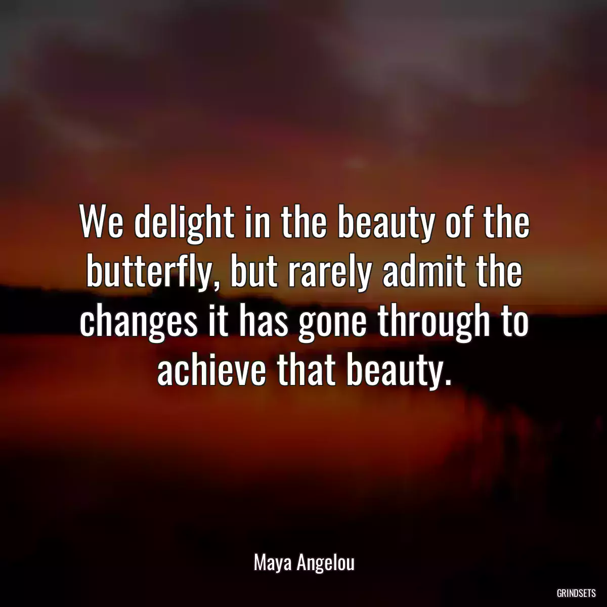 We delight in the beauty of the butterfly, but rarely admit the changes it has gone through to achieve that beauty.