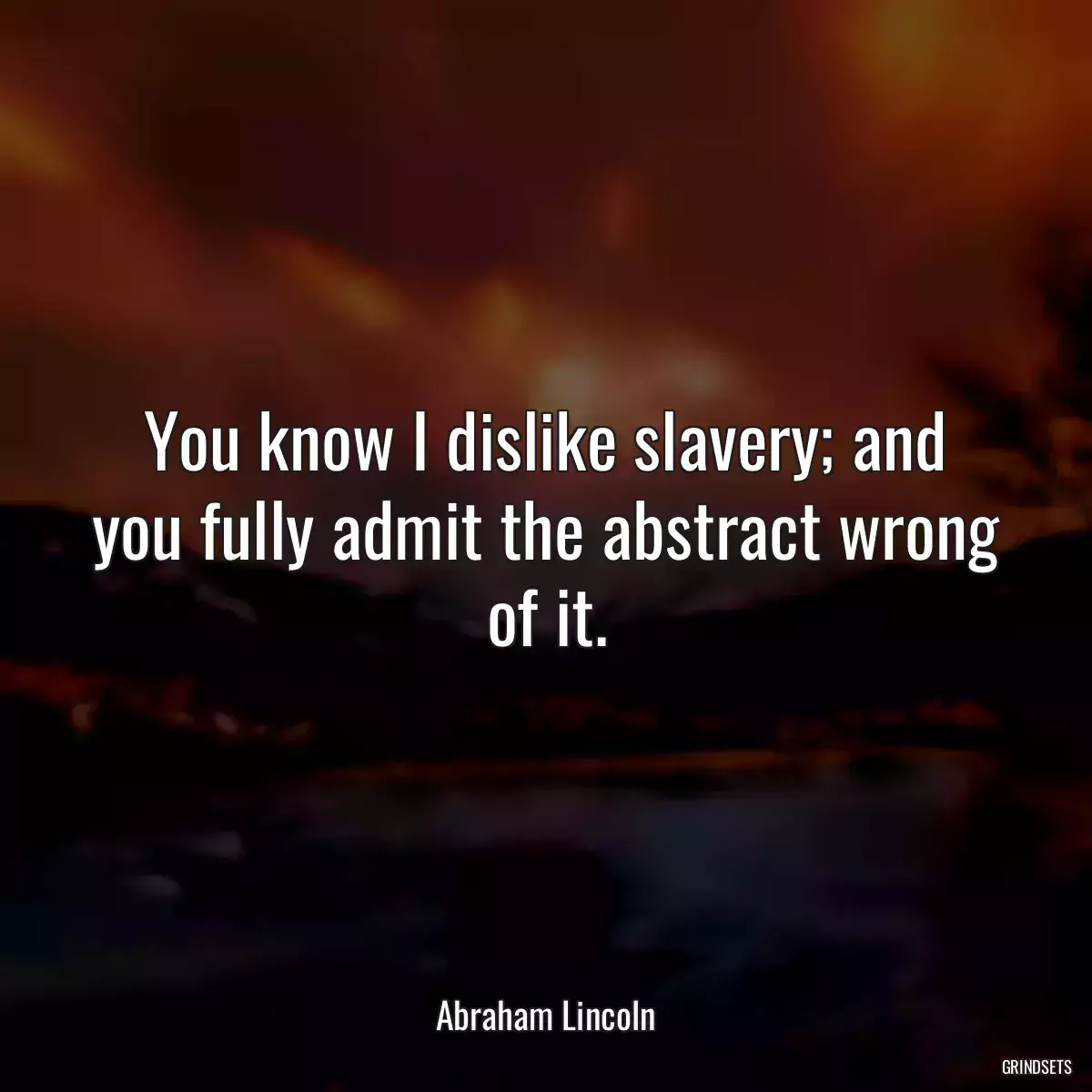 You know I dislike slavery; and you fully admit the abstract wrong of it.