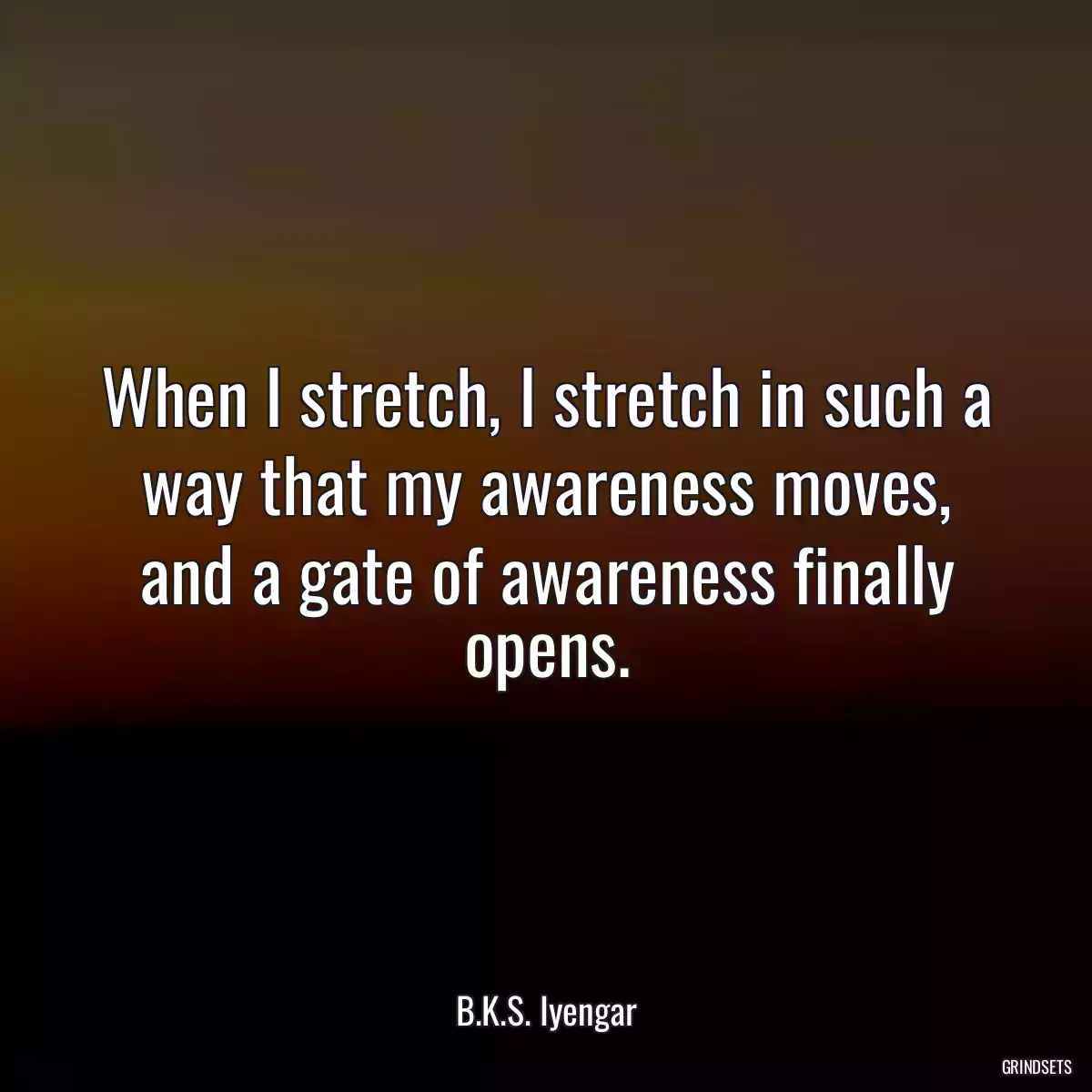 When I stretch, I stretch in such a way that my awareness moves, and a gate of awareness finally opens.