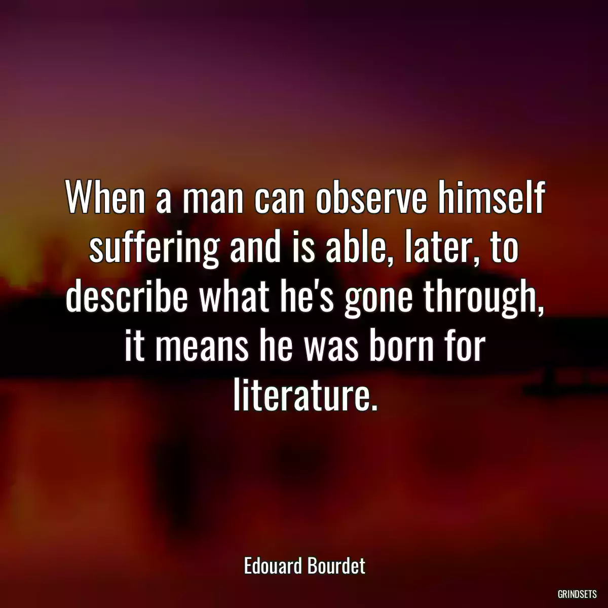 When a man can observe himself suffering and is able, later, to describe what he\'s gone through, it means he was born for literature.