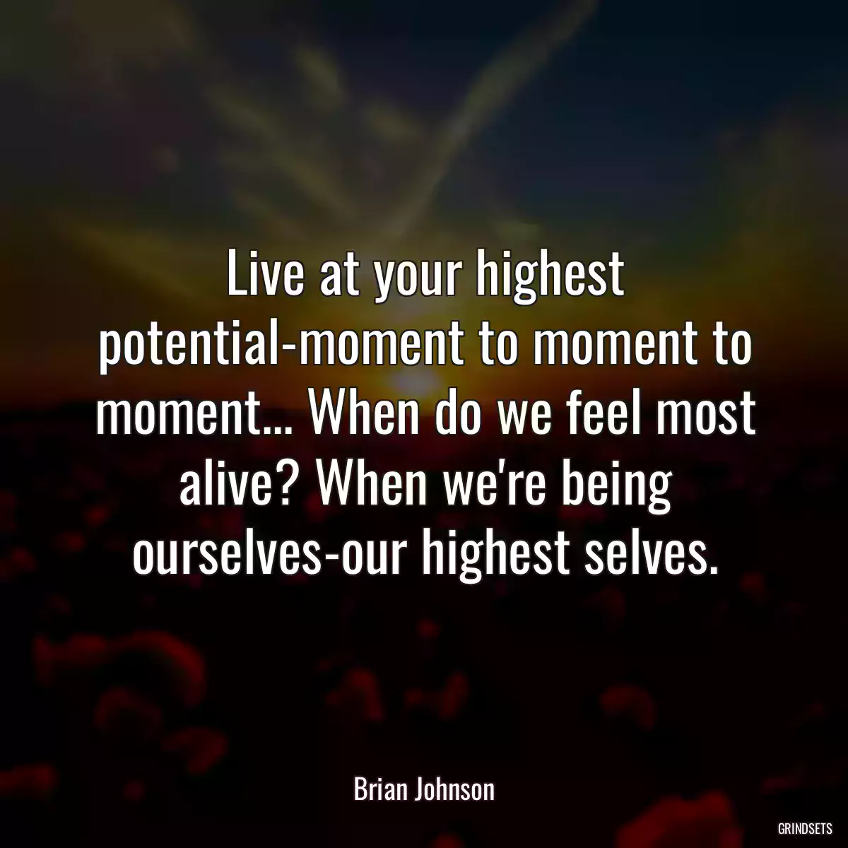 Live at your highest potential-moment to moment to moment... When do we feel most alive? When we\'re being ourselves-our highest selves.