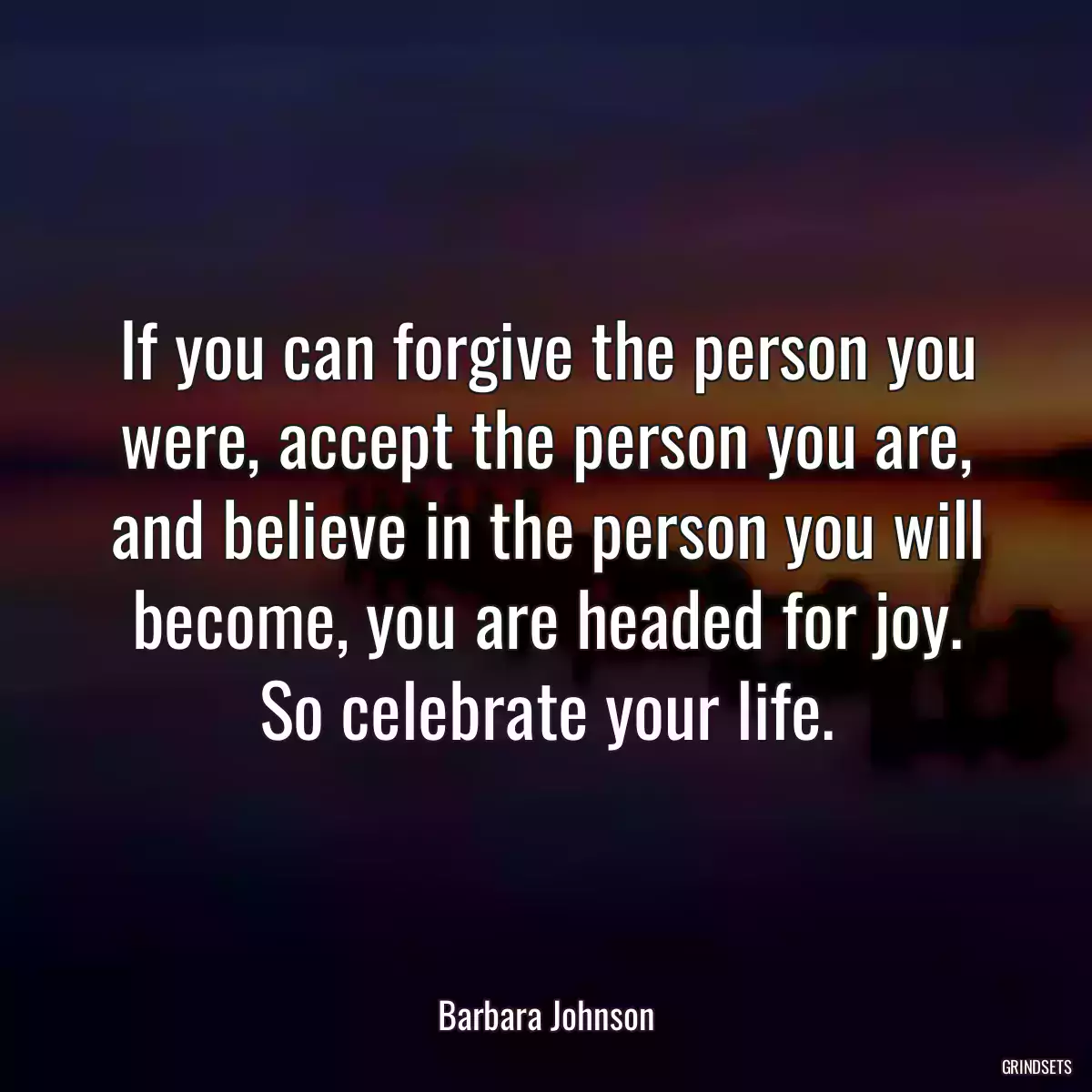 If you can forgive the person you were, accept the person you are, and believe in the person you will become, you are headed for joy. So celebrate your life.