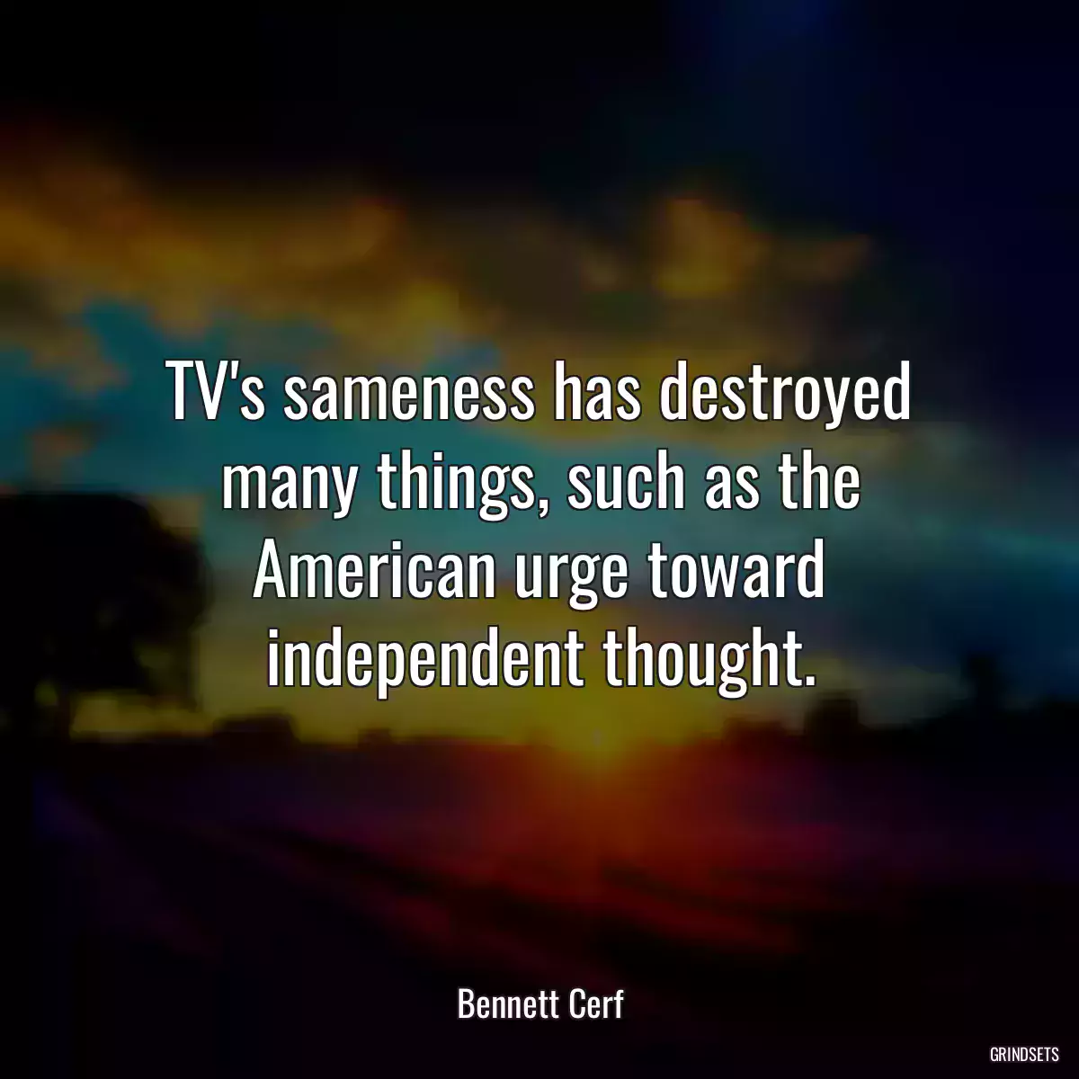 TV\'s sameness has destroyed many things, such as the American urge toward independent thought.