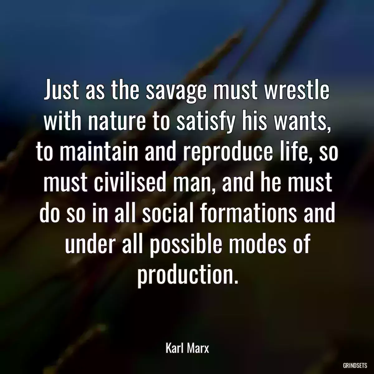 Just as the savage must wrestle with nature to satisfy his wants, to maintain and reproduce life, so must civilised man, and he must do so in all social formations and under all possible modes of production.