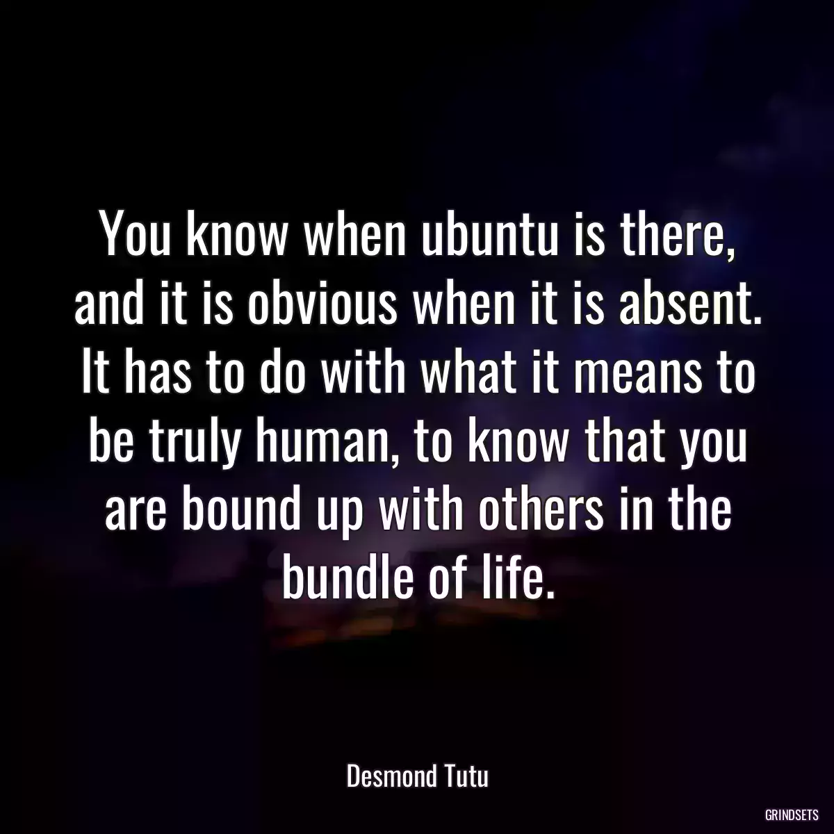 You know when ubuntu is there, and it is obvious when it is absent. It has to do with what it means to be truly human, to know that you are bound up with others in the bundle of life.